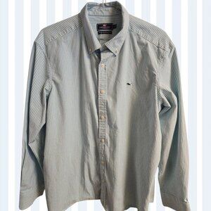 Vineyard Vines XXL Classic Fit Whale Shirt Turquoise & White Stripe 98% Cotton 2